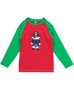 Langarm-Shirt 'Pirat' rot-grün mit Print Mädchen und Jungen - maxomorra