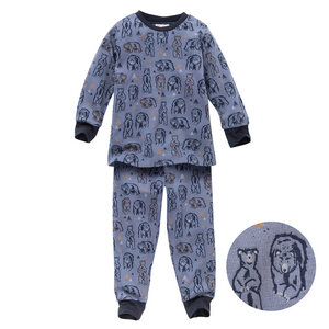 Pyjama "Grizzlybär", Langarm-Schlafanzug, blau/bedruckt, 100% Baumwolle (Bio) - People Wear Organic