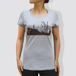 Damen T-Shirt, "Downtown Train", Heather Ice Blue - little kiwi