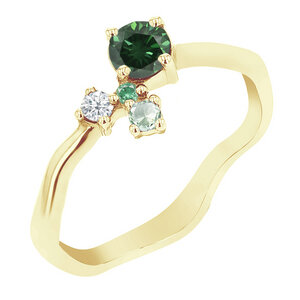 Cluster Ring mit grünem Diamanten und Edelsteinen Roche - Eppi