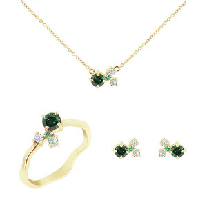 Cluster Schmuckset mit grünen Diamanten und Edelsteinen Halli - Eppi