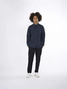Leinenhemd - Long sleeve striped linen custom fit shirt - aus Bio-Leinen - mit Kragen - KnowledgeCotton Apparel