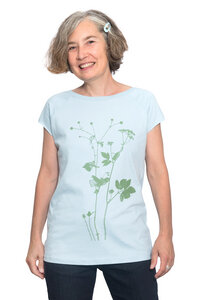 Fair-Trade-Frauenshirt mit Raglanärmeln "Lovely Unkraut" - Made in Kenia - hellgrau - Hirschkind