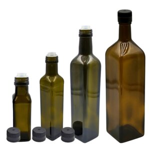 2er Set Ölflaschen 100 ml - 1000 ml mit Ausgießer braune / grüne Glasflasche mit Dosierer Dosierflasche inkl. 2 Etiketten - mikken