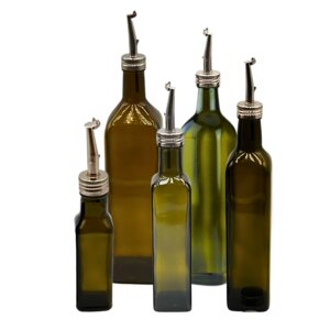 2er Set Ölflasche mit Ausgießer 100 - 1000 ml Glasflasche braun grün inkl. 2 Etiketten - mikken