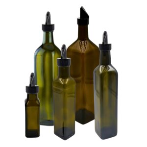 2er Set Ölflaschen 100 ml - 1000 ml mit Ausgießer braune / grüne Glasflasche mit Dosierer + Schraubdeckel und 2 Etiketten - mikken