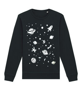 Weltall mit Katze & Astronaut - Fair Wear Unisex Sweater - Schwarz - päfjes
