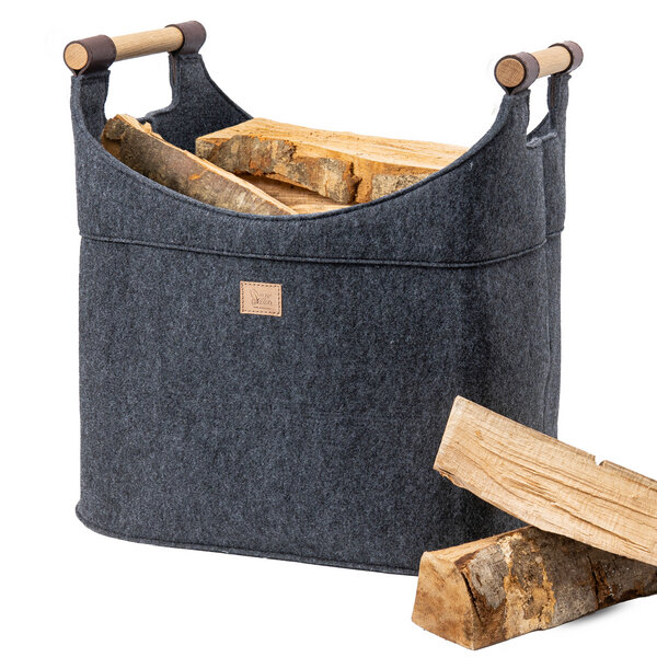 easy and green Korb für Kaminholz mit Echtholzgriffen (Eiche) aus