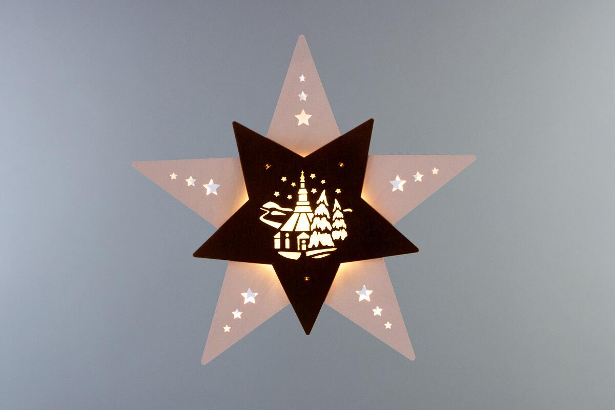 mit wunderschön Fensterbild | Stern LED Holzkunst Kirche“ Das Beleuchtung - Avocadostore Weigla® „Seiffener
