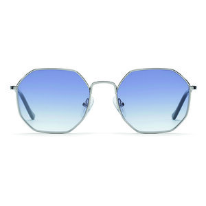 Take a Shot Achteck-Sonnenbrille Dorian Gray in Silber mit blauen Verlaufsgläsern - TAKE A SHOT