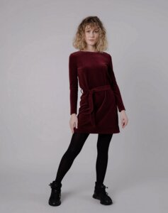 Velvet Belted Dress Prune - Brava Fabrics