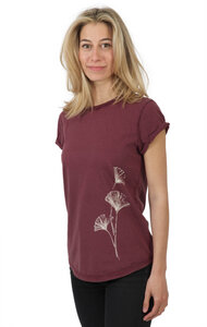 Shirt aus Biobaumwolle Fairwear für Damen "Ginkgo" in Washed Red/ Washed White - Life-Tree