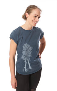 Shirt aus Biobaumwolle Fairwear für Damen "Birke" in Washed Blue/Berry Red - Life-Tree