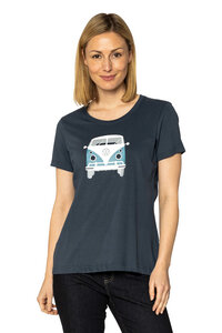 Damen T-Shirt Kult mit VW T1 Bulliprint auf Brust und Rücken - Elkline