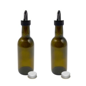 2 Ölflaschen 250 ml mit Ausgießer braune / grüne Glasflasche mit Dosierer + Schraubdeckel und 2 Etiketten - mikken