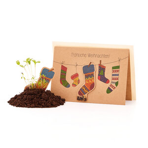 Nachhaltige Weihnachtskarte zum Einpflanzen mit Socken-Motiv inkl. Umschlag | Grußkarte Weihnachten mit Saatgut | Weihnachtsgrußkarte zum Verschenken | Klappkarte mit Aufschrift Fröhliche Weihnachten - Die Stadtgärtner