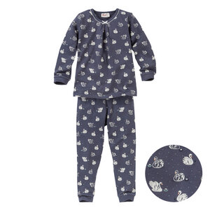 Pyjama "Schwäne", Langarm-Schlafanzug, dunkelblau/bedruckt, aus 100% Baumwolle (Bio) - People Wear Organic