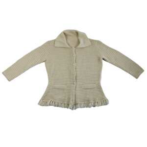 Jacke aus reiner Babyalpakawolle mit Fransen, handgesponnene Wolle, ungefärbt, Capsula Wardrobe Jacke - verdonna
