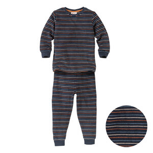 Pyjama, Langarm Frottée-Schlafanzug, dunkelblau-bunt-geringelt, 100% Baumwolle (Bio) - People Wear Organic