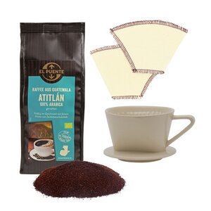 Zero Waste Barista Geschenk-Set mit Fair Trade Bio-Kaffee und Kaffeefiltern - El Puente