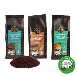 Kaffeeverkostung Geschenke-Set mit 3 gemahlenen Fair Trade Bio-Kaffees - El Puente