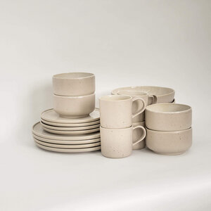 Komplett Set Eelina - Cappuccino Beige aus Steingut (handgemacht) - EDDA stoneware