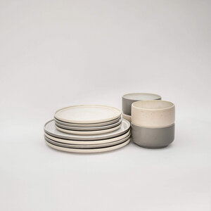 Lunch-Set Mixed - Granit Grau & Cappuccino Beige aus Steingut (handgemacht) - EDDA stoneware