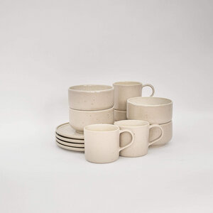 Brunch-Set Eelina - Cappuccino Beige aus Steingut (handgemacht) - EDDA stoneware