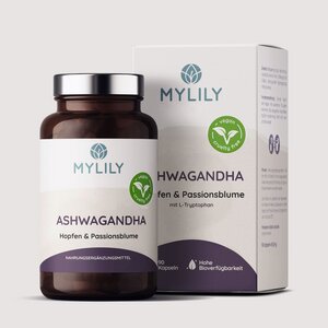 Ashwagandha - L-Tryptophan - 90 Kapseln - vegan, hochdosiert, pflanzlich - MYLILY - Organic Femcare