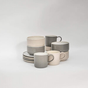 Brunch-Set Mixed - Cappuccino Beige & Granit Grau aus Steingut (handgemacht) - EDDA stoneware