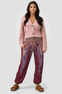 Warme Loungewear Haremshose für Damen aus kuscheliger Bio-Baumwolle mit orientalischem Muster - paigh