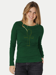 Bio-Damen-Langarmshirt "Ankh" - Peaces.bio - handbedruckte Biomode