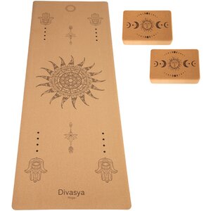 Yoga Starter-Set: Yogamatte aus Kork & Naturkautschuk + 2 Kork-Blöcke - Divasya
