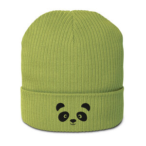 Gesticktes Panda-Gesicht, gerippte Mütze aus Bio-Baumwolle - PepMelon