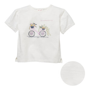 Kurzarm-Shirt in weiß bedruckt mit Motiv "Blumiges Fahrrad", aus Bio-Baumwolle - People Wear Organic