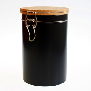 Schwarze Kaffeedose mit Deckel aus hellem Bambusholz *Aromadicht* 500g - CP Cameleon Pack