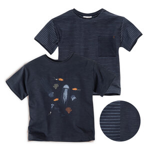 Doppelpack T-Shirts, dunkelblau mit Quallenprint; Bio-Baumwolle - People Wear Organic