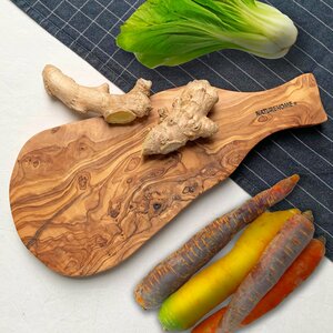 Paddle Board Rustikales Schneidebrett Olivenholz mit Griff 30cm Handarbeit - NATUREHOME