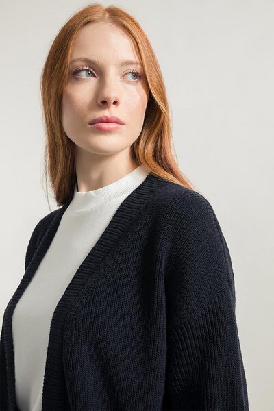 Damen Cardigan Lang Strickpullover Grau