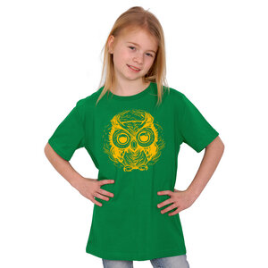 "Eule" Kinder-T-Shirt reine Biobaumwolle (kbA) - HANDGEDRUCKT