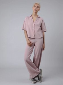 Bubble Wide Leg Cotton Pants Light Pink - Brava Fabrics