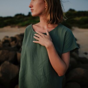 Damen Musselin T-Shirt Bluse aus 100% Bio-Baumwolle IDA - NORDLICHT