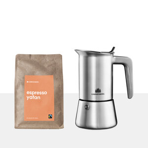 Kaffee Spar Set 2 | Espressokocher Induktion (2 Größen) + Bio Espresso Bohnen o. Pulver 250g - GROENENBERG