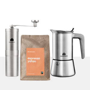 Kaffee Spar Set 4: Espressokocher + Espresso Bohnen 250g + Kaffeemühle - GROENENBERG