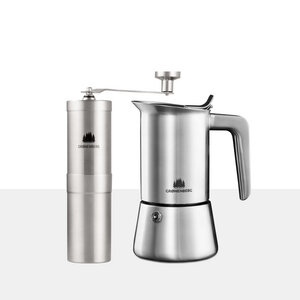 Kaffee Spar Set 6 | Edelstahl Espressokocher Induktion (4|6 Tassen) + Kaffeemühle manuell - GROENENBERG