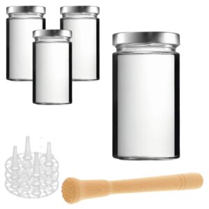 Fermentier Set - 4 Fermentiergläser 720 ml mit Fermentier Gitter, Holzstößel und Deckel (PVC-frei) - mikken