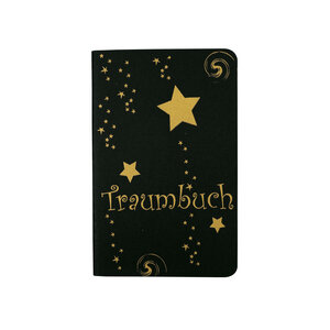 schwarzes Notizheft "Traumbuch" ca. DIN A6, liniert - HANDGEDRUCKT