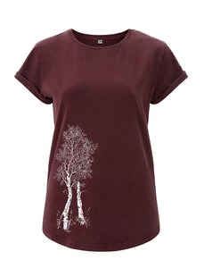 Shirt aus Biobaumwolle Fairwear für Damen "Birke" in Washed Blue/Washed Red/Berry Red - Life-Tree