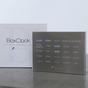 BoxClock Edelstahl - Die Wortuhr für den Schreibtisch - LED Tischuhr - build-yours
