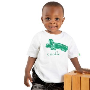 Kinder T-Shirt aus Bio-Baumwolle CRICODILE weiß. Made in Kenya - Kipepeo-Clothing